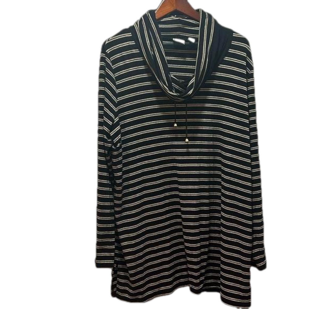 Zenergy by chicos turtleneck black striped top size 3 GUC.